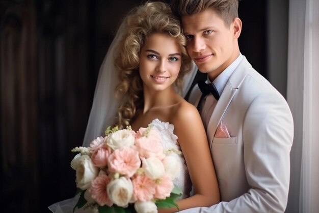 Photo une mariée et un marié posent pour une photo