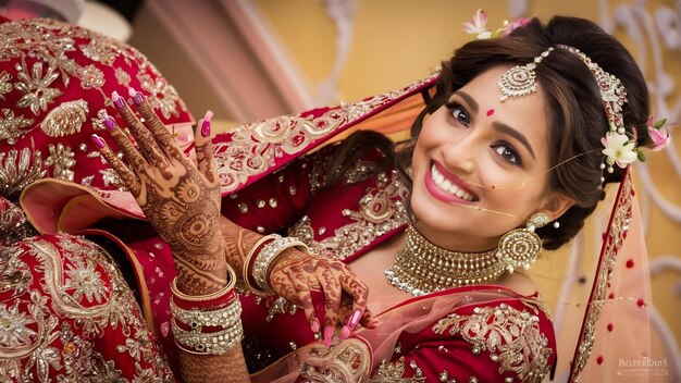 Photo la mariée avec le mehendi