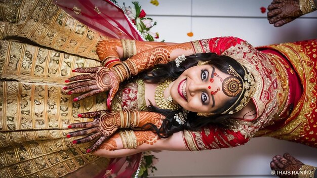 Photo la mariée avec le mehendi