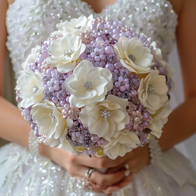 Photo la mariée tenant un bouquet de fleurs dans ses mains