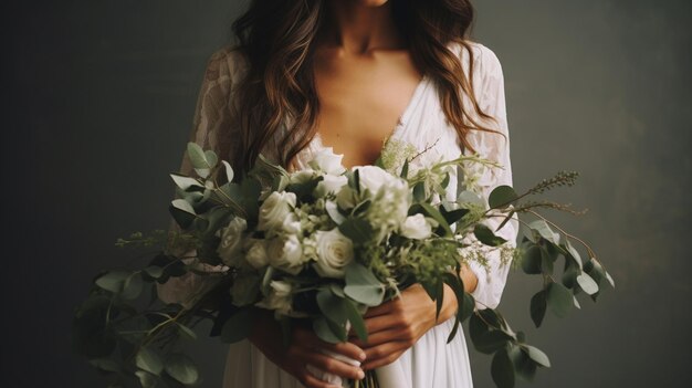 une mariée tenant un bouquet de fleurs