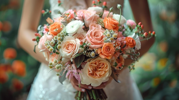 Une mariée tenant un bouquet de fleurs