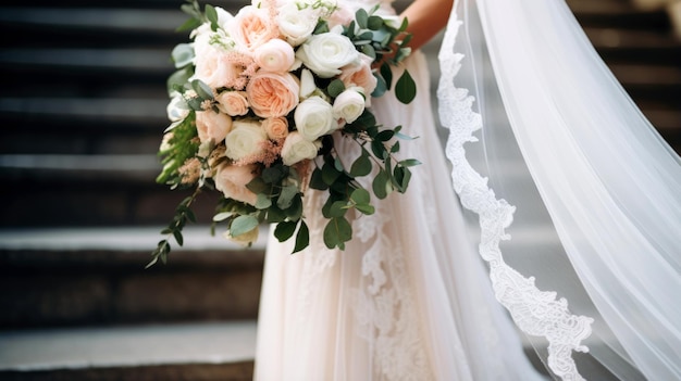 la mariée tenant un bouquet de mariage