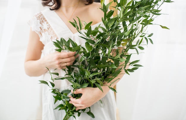 Mariée, tenue, bouquet