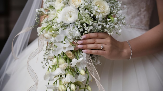 La mariée tient le beau bouquet de mariée de près