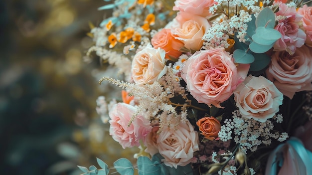 La mariée tient un bouquet de fleurs