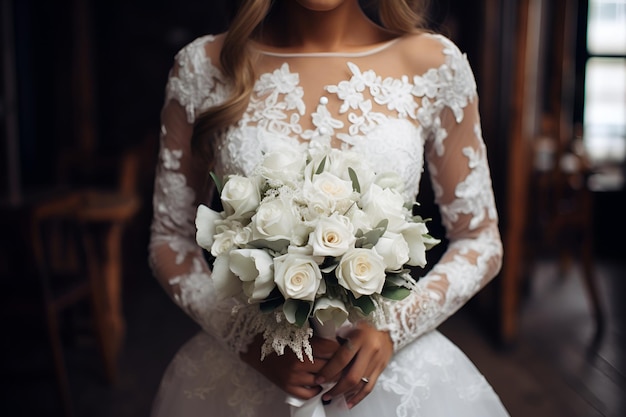 la mariée tient un bouquet de mariage