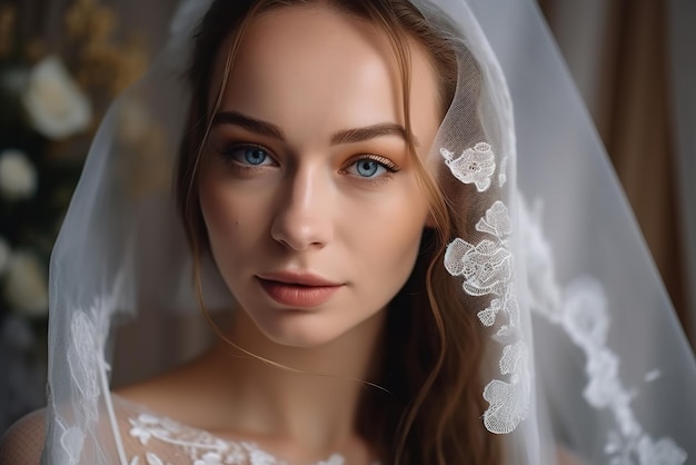 Une mariée avec un voile sur la tête