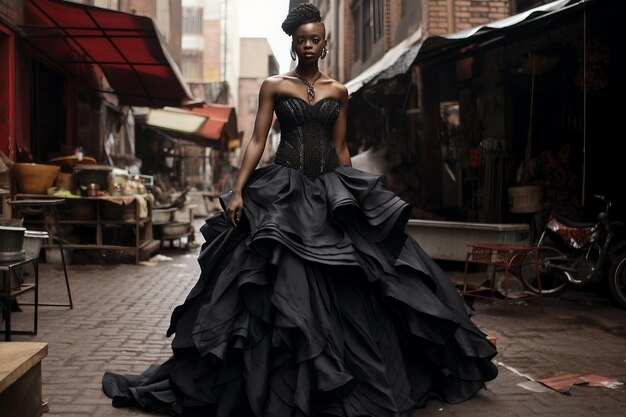 Photo une mariée zimbabwéenne habillée en noir