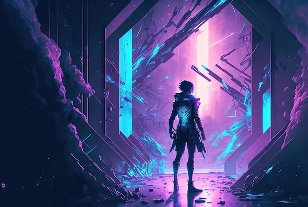 De marketing abstrait géométrique violet et bleu inspiré du cyberpunk