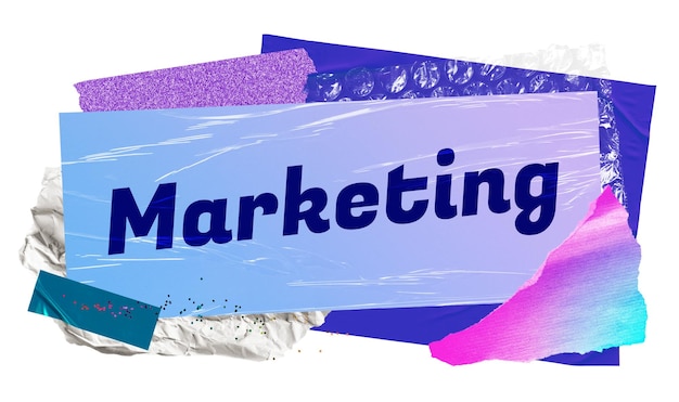 Marketing png autocollant mot typographie collage de papier esthétique fond transparent