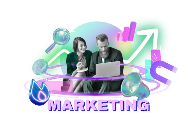 Marketing png word remix numérique dans le design au néon