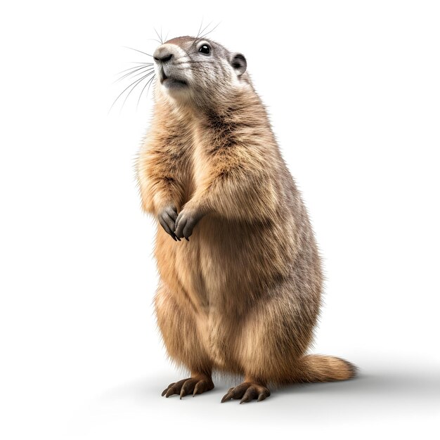 Photo une marmotte se dresse sur ses pattes arrière et lève les yeux vers la caméra.