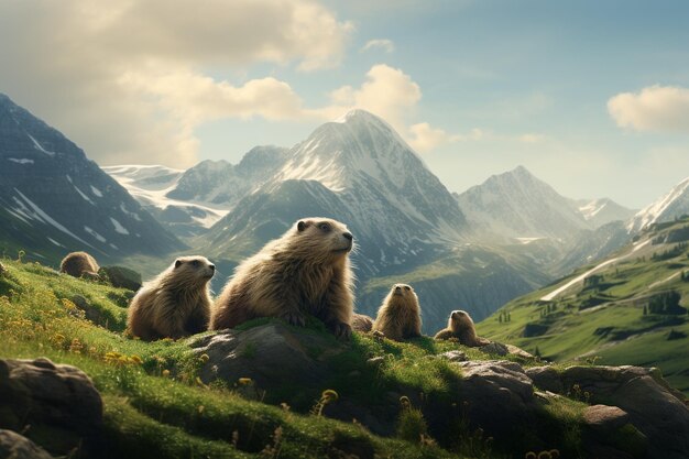 Les marmottes dans les montagnes Rocheuses