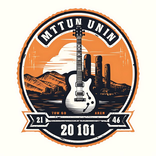 Marque d'Austin avec une guitare monochrome orange et un chapeau de cow-boy De Scribbles Clipart T-shirt Art