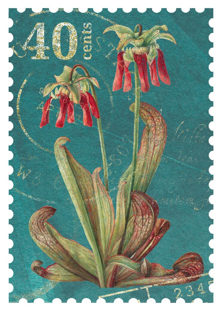 Photo marque postale florale de png esthétique élément de collage de fleurs rouges fond transparent