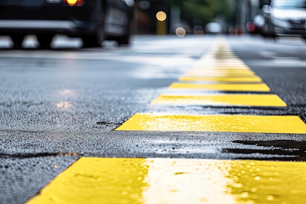 Marques jaunes sur l'asphalte pour le passage des piétons