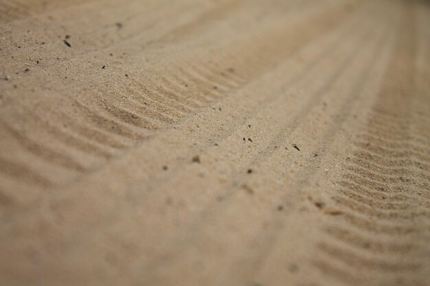 Marques de pneus sur le sable, roues sur route au sol