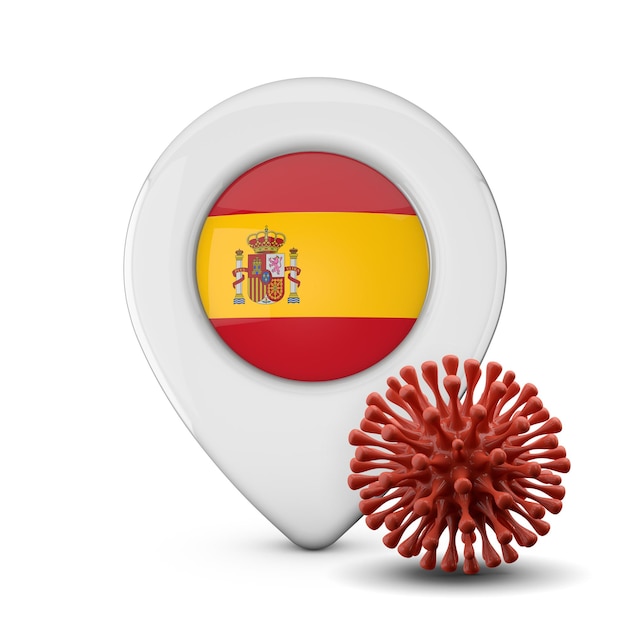 Photo marqueur de localisation espagne avec virus ou maladie microbe d rendre