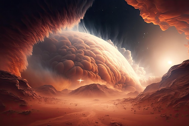 Mars alias la planète rouge Terrain et poussière atmosphérique sur Mars