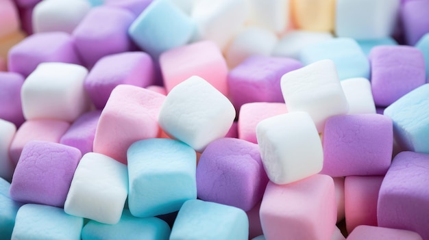 Marshmallows colorés Vue rapprochée de marshmallows lumineux et moelleux