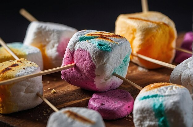 Des marshmallows faits maison sur des brochettes