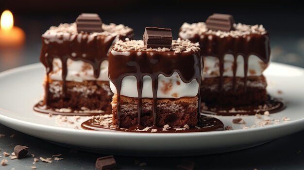Des marshmallows trempés dans du chocolat sur le dos blanc Ai génératif
