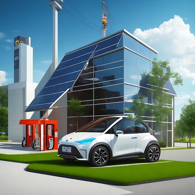 Photo mart solarpowered house avec voiture électrique illustration 3d de l'ia générée écologiquement