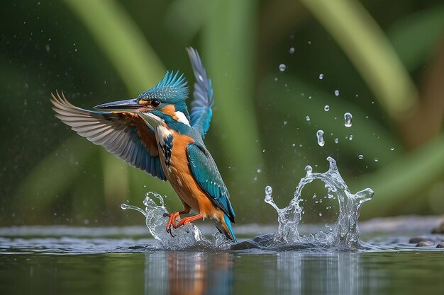 Photo le martin-pêcheur prend des poissons hors de l'eau