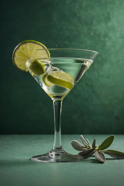 Martini vert à la sauge élégante avec une touche de citron vert