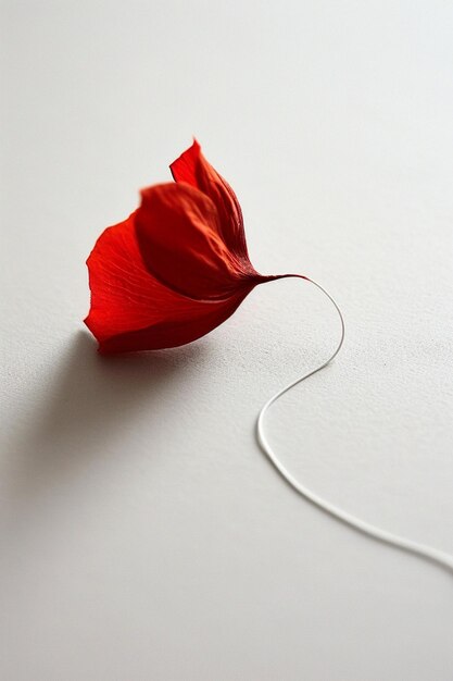 Photo un martisor minimaliste avec un pétale rouge délicat attaché à une fine corde blanche