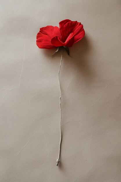 Photo un martisor minimaliste avec un pétale rouge délicat attaché à une fine corde blanche