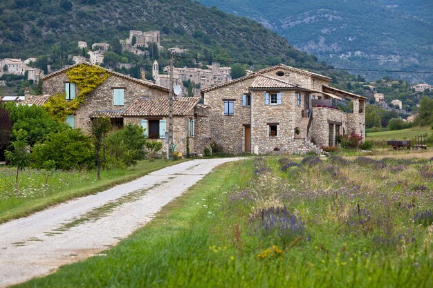 Photo mas en pierre dans les montagnes de provence, france. prise de vue horizontale