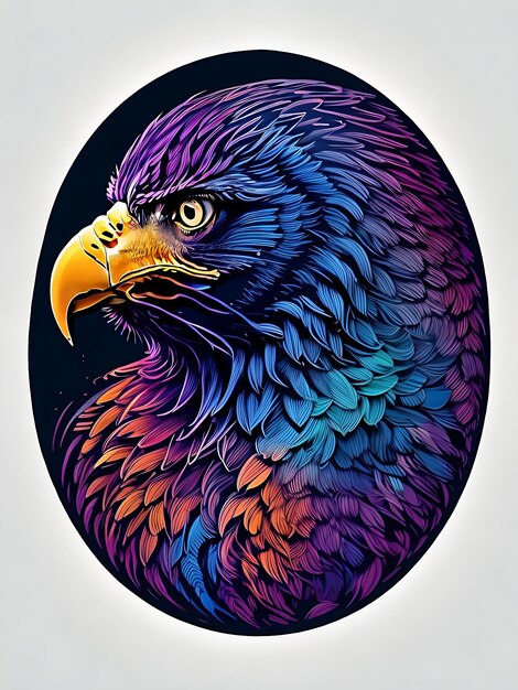 Mascotte d'aigle volant 2D logo circulaire badge portrait coloré une tête d'aiguille style gothique généré par l'IA