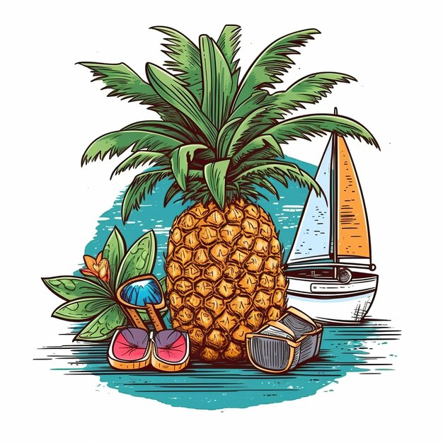 Photo mascotte d'ananas bonjour fond d'été generative ai