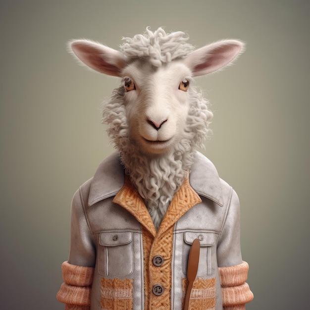 Mascotte animale 3d beau mini portrait d'animal avec des vêtements