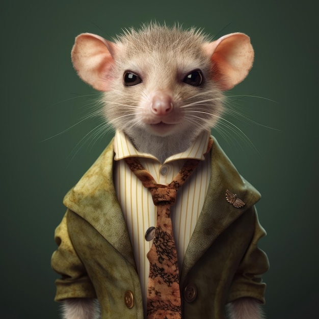 Mascotte animale 3d beau mini portrait d'animal avec des vêtements