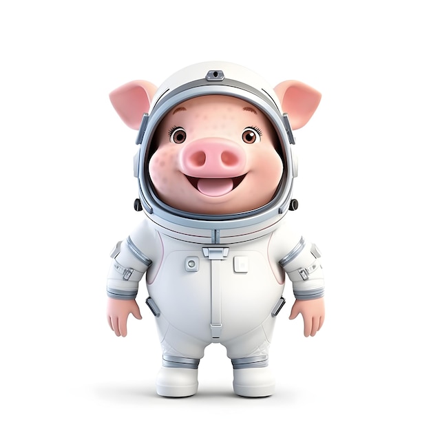 Mascotte de cochon mignon en 3D portant un costume d'astronaute