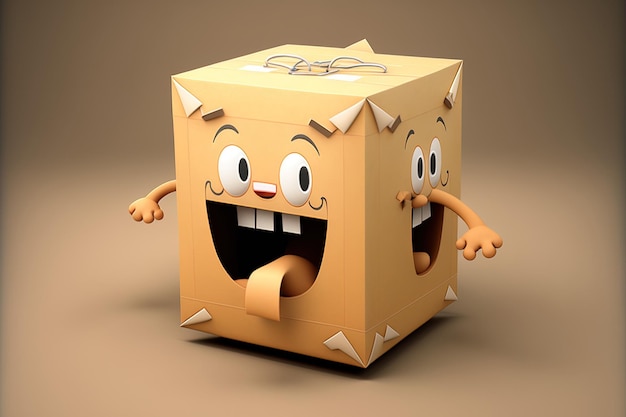 Photo mascotte de dessin animé en forme de boîte
