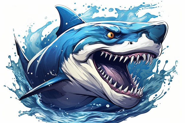 Mascotte de dessin animé à tête de requin bleu avec l'illustration de l'icône du logo esport