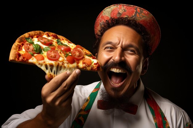 La mascotte du chef de pizza mexicain tenant un taco