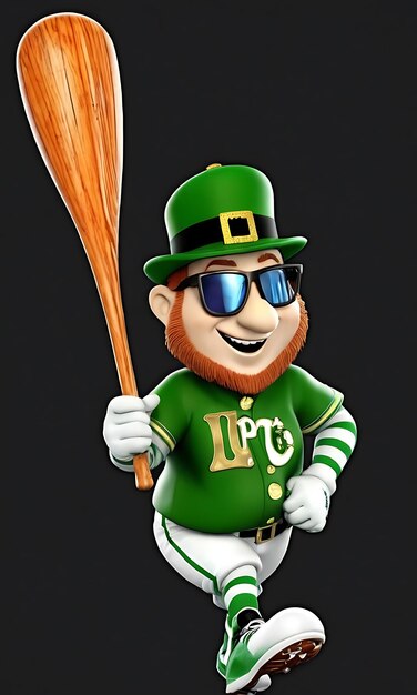 Mascotte leprechaun avec une batte de baseball