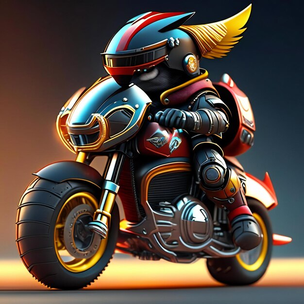 Mascotte de motard sur moto futuriste Generative AI