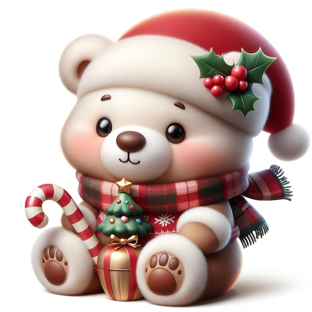 La mascotte de l'ours en peluche avec le Père Noël