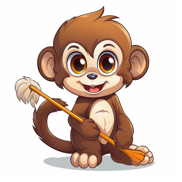 Photo mascotte simple pour un singe de nettoyage avec un fond blanc