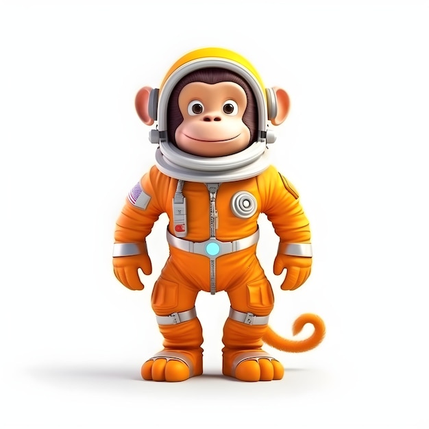 Mascotte de singe mignon en 3D portant un costume d'astronaute