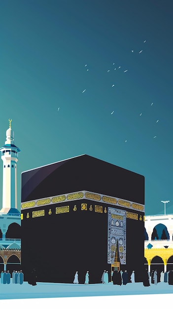 Masjid al Haram La grande mosquée de La Mecque La mosquée sacrée entoure la Kaaba L'architecture islamique Landmark La ville sainte Hajj Umrah Pèlerinage musulman Grand dessin d'illustration de haute qualité 300 dpi