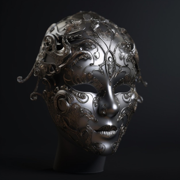 Un masque d'argent et d'or avec des motifs floraux dessus.