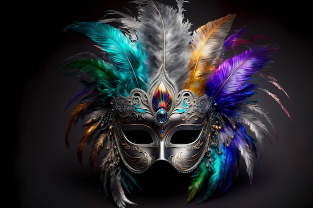 Masque de carnaval argenté sur fond noir Generative AI