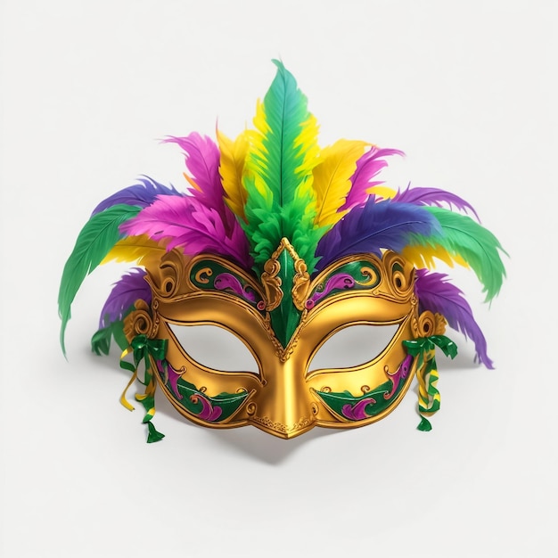 Un masque de carnaval coloré sur un fond blanc